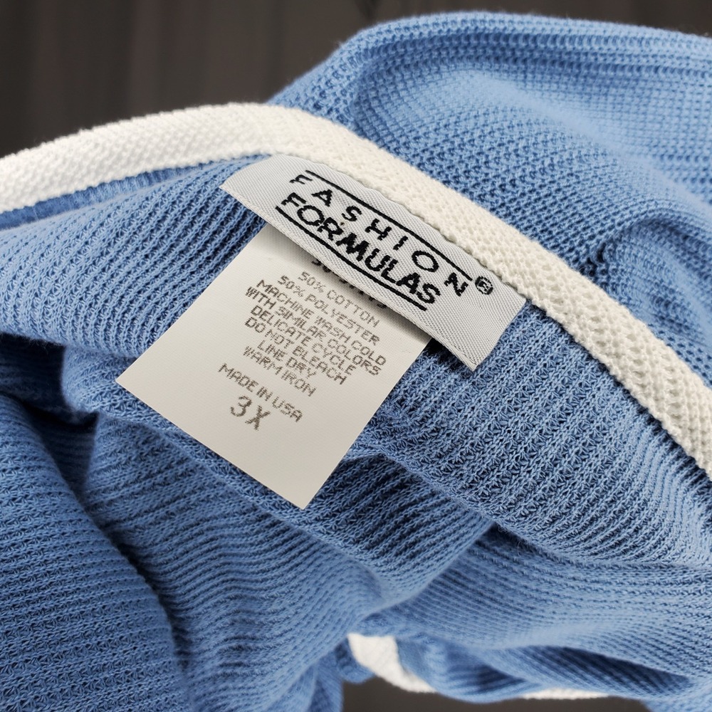 Fashion Formulas Vtg 60s Knit Pant Top Set Womens 3X Blue Textured Button Pocket - Picture 5 of 16